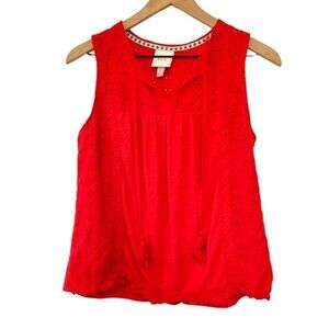 Knox Rose Red Eyelet Tank Top Size Small Boho
